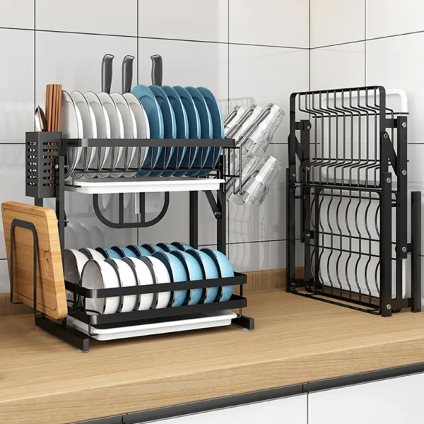 New Style 2-layer Drainer Rack Dish Drying Kitchen Countertop Storage Foldable Large Organizer Wall Mounted Dish Drying Rack