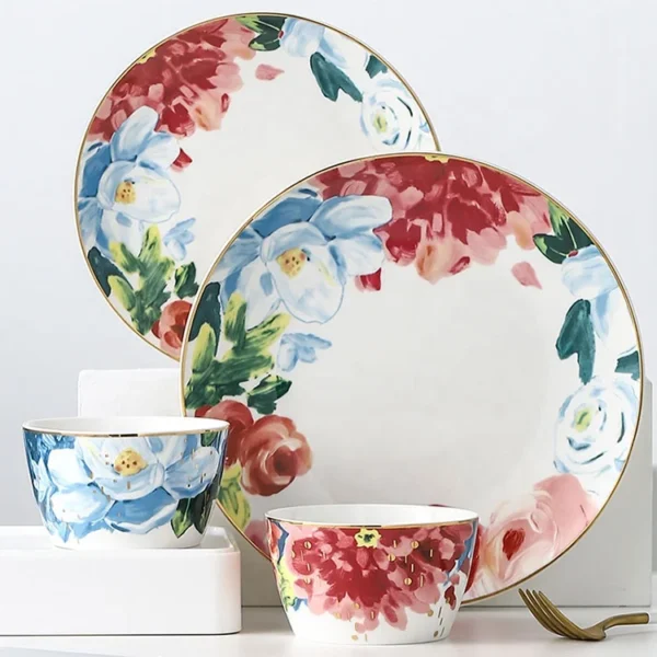 Ceramic Tableware Set Plates Dinnerware Luxury Hot Bowl Bone China Plates