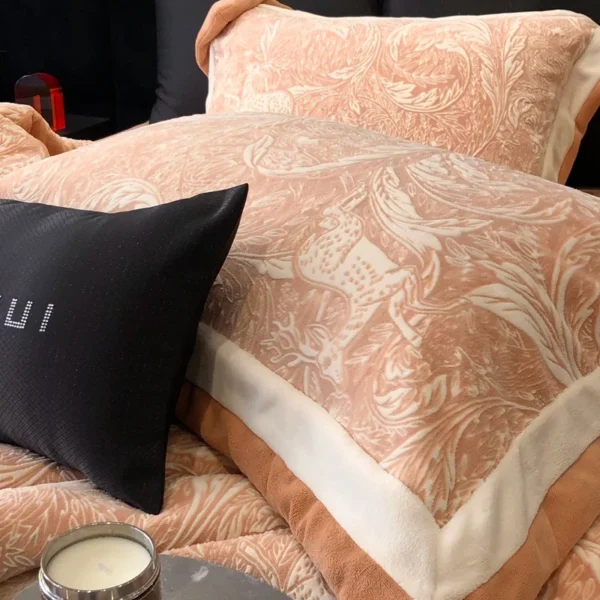 Luxury Warm Tropical Palm Tree Leaves Coral Fleece Bedding Set Duvet Cover Bed Sheet Pillowcases Queen Size