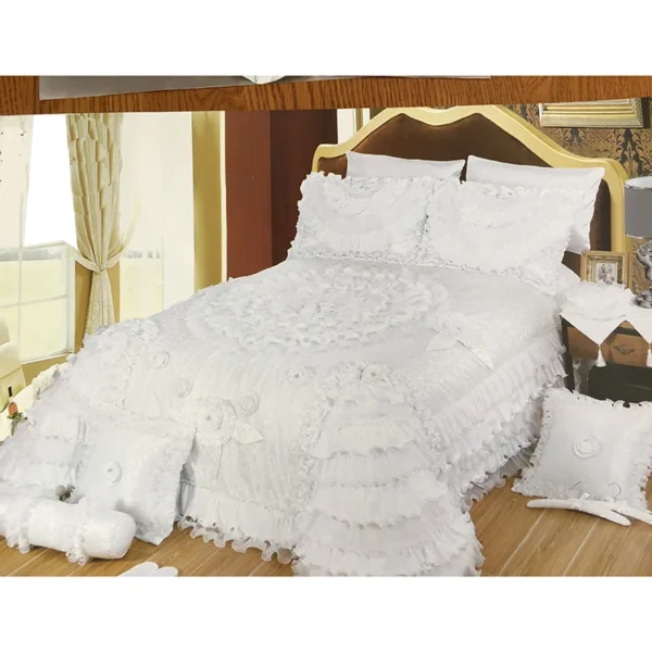 Glamorous Retro Victorian Handmade Patchwork Flower Bedding Set - Silky Satin & Ruffled Tulle Bed Linens, Luxury Home Textiles