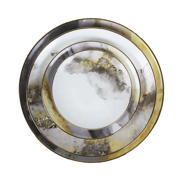 Nordic Round Ceramic Tableware Pizza Snack Plate Modern Gold Marble Steak Dish for Home Hotel Restaurant