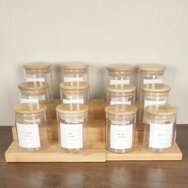 200ml 12pcs Set Storage Bottles Clear Glass Jars Spice Storage Classic Container with Airtight Bamboo Lid