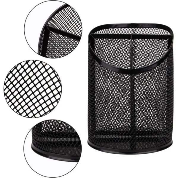 Pen Holder Pen Organizer for Desk Mesh Round Pencil Holder 3 Compartments Pencil Desk Organizer
