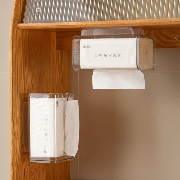 Plastic Transparent Toilet Tissue Box Wall-Mounted Multi-Functional Facial Tissue Storage and Hand Towel Dispenser for Bathroom