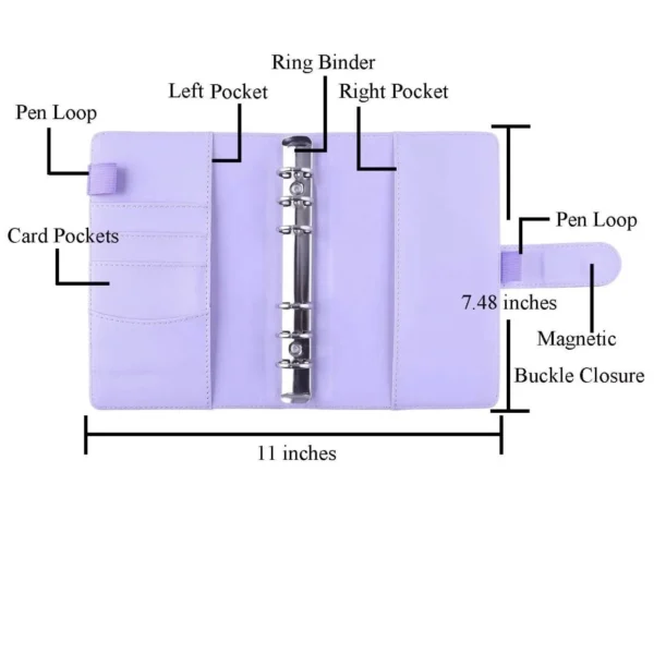Macaron A6 Budget Binder A6 PU Leather Notebook Binder Book Cover with Card Slot Agenda Planner Organizer Stationery A6 A5