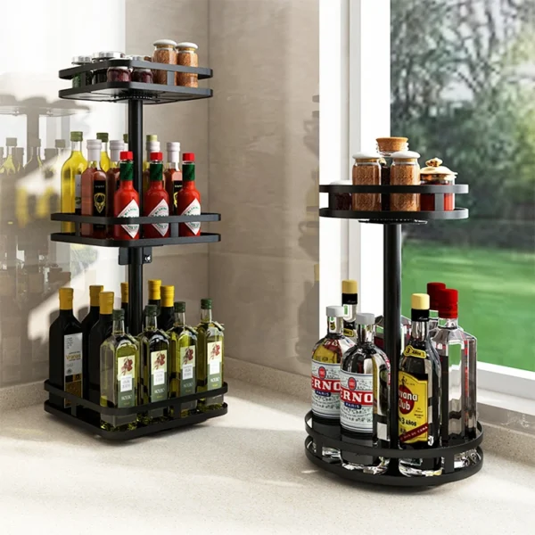 Black 3 Layer Shelf Spice Rack Container Free Standing Turning Metal