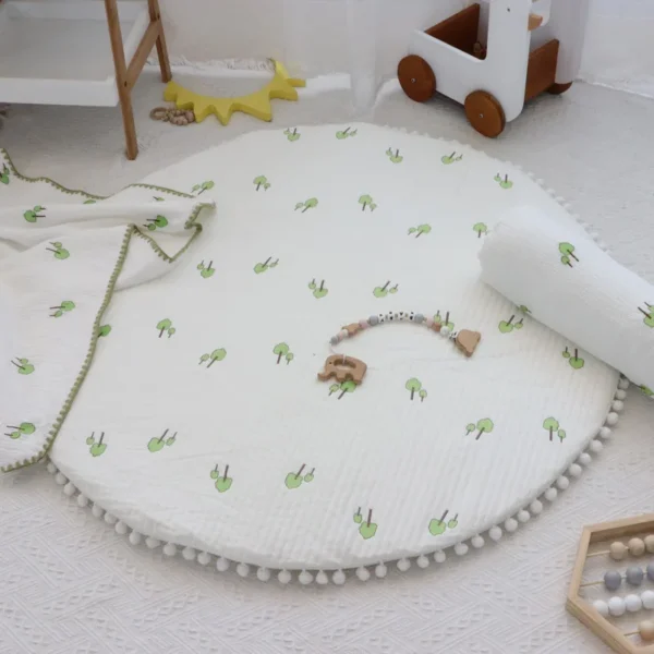 Ins Newborn Baby's Round Crawling Pad Thickened Embroidered Game Pad Children's Room Cushion Kids Cotton Floor Mat Play Carpet