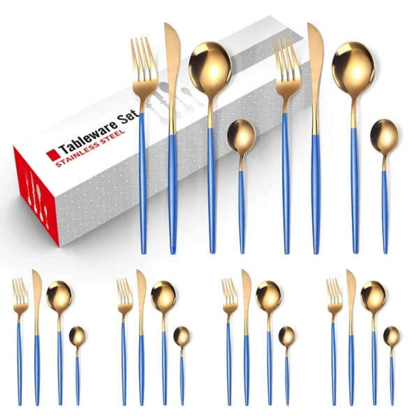 Creative Western Golden Steak Cutlery Stainless Steel 24 Pcs Set,Tableware Cutlery Set for Family Gatherings & Daily Use