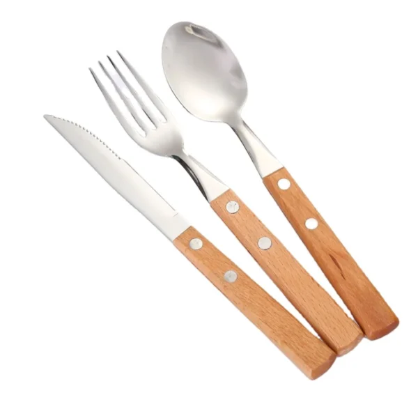 Wholesale Metal Cutlery Stainless Steel Fork Spoon Knife Tableware Cutlery Set with Wooden Handle
