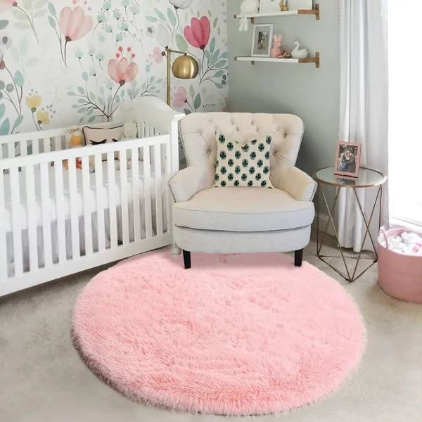 China Factory Fuzzy Plush Rug for Dorm Nursery Room Circular Round Rug for Bedroom Fluffy Circle Rug for Kids Room Furry Carpet