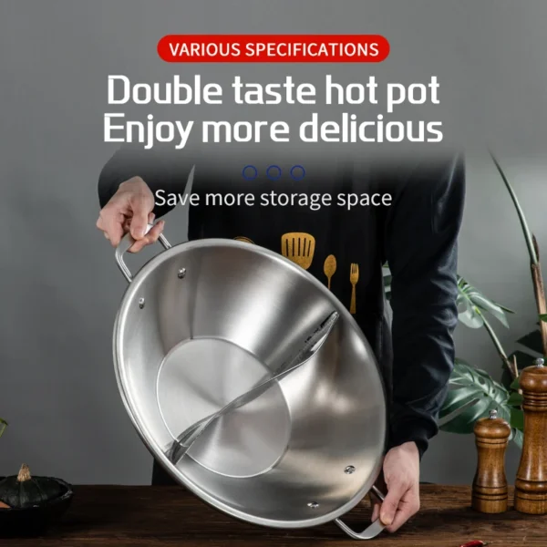 Thickened Stainless Steel Kitchenware Cooking Pot Set Cookware Chinese Hot Pots and Pans Two-Flavor
