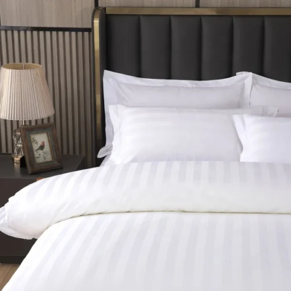 5 Star Hotel Standard White Bed Linen 3cm Stripe Bed Sheet Duvet Cover 100% Cotton Hotel Linen Bedding Set