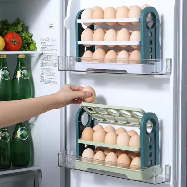 2025 New Design 3 Layer Flip Type Egg Storage Holders Racks Refrigerator Organizer Practical Handle Container Box