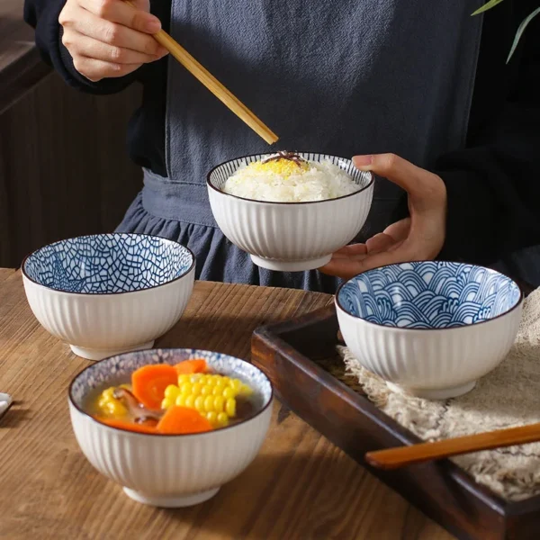 Japanese Creative Rice Bowl Home Ceramic Small Drink Soup Bowl Single Porcelain Bowl for Dinner Set and Wind Ceramic Tableware