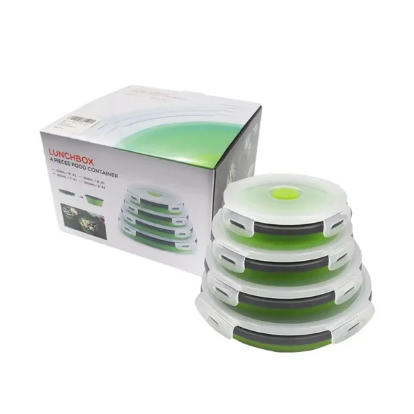 Hot Sales 100% Food Grade Round Shape Food Storage Container Reusable Silicone Collapsible Lunch Box