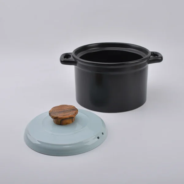 Nordic Style Ceramic Casseroles Black Pot with Blue Lid High Temperature Resistant Household Kitchenware