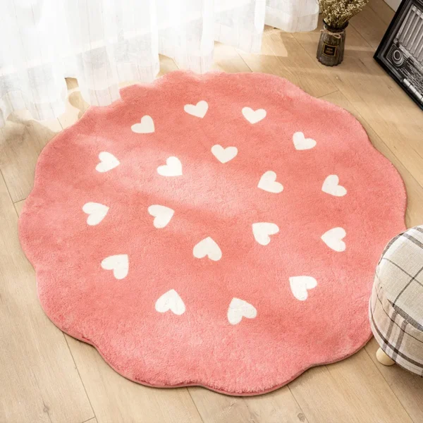 Ins Flower Carpet for Bedroom Living Room Cute Plush Floor Mat Simple Round Bedside Decor Area Rugs