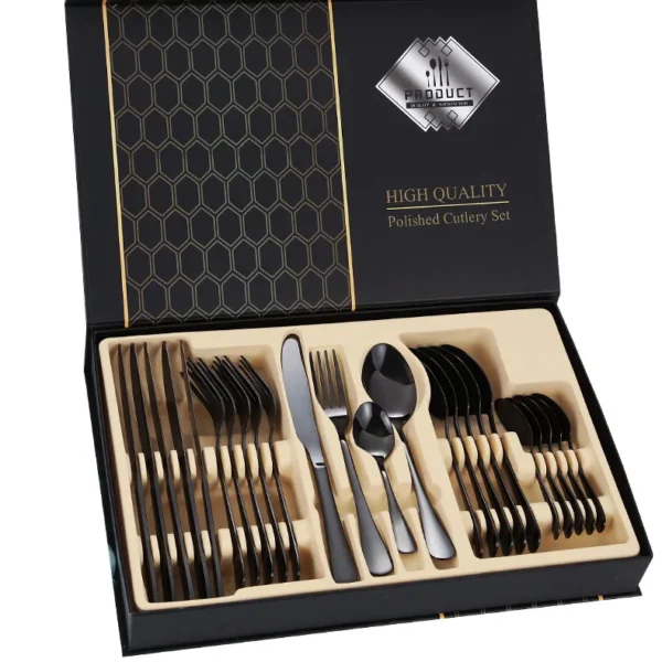 24 Pcs Stainless Steel Cutlery Set With Gift Box Rose Gold Tableware Set for Wedding Kitchen Knife Fork and Spoon